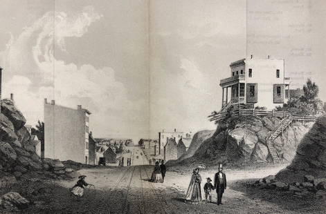 Antique Lithograph for Valentine's: Description: Antique lithograph for Valentine's Manual, dated 1862. Depicts period view of 2nd Avenue. Matted. Material: paper. Measurement: approximate 7" (INCHES). Shipping: $17; different rate to