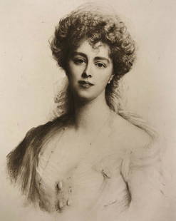 Autographed F. Jenkins Lithograph: Description: From F. Jenkins Heliog, Paris, lovely, sepia toned antique lithograph of the Hon. Mrs. Dudley Leigh, 1902, signed by subject. From a portrait by Edward Harris. Printed on heavy stock