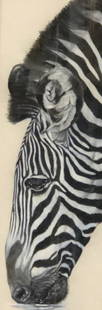 D. Arthur Wilson Signed Watercolor/ Charcoal: Description: Gorgeous original work by noted artist D. Arthur Wilson. This beautifully matted and framed lithograph depicts a zebra about to drink water; signed by artists in lower right corner.