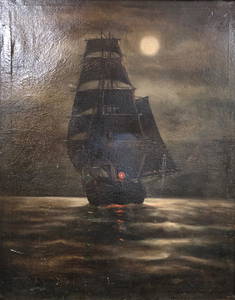 19th Century Antique Nautical Scene Oil