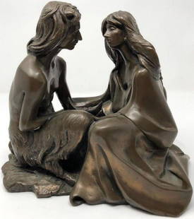 Vintage Couple About to Kiss Bronze: Description: Nice depiction in bronze of an ancient Greek/Roman young couple about to kiss. Material: bronze Measurement: 11"h x 9" w (INCHES). Shipping cost: $35. Different rate to California,