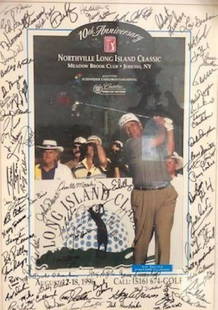 Autographed Northville LI Charity Golf Tournament: Positively a one-of-a kind, true collector's item for golf aficionados. Poster features a photo of Lee Trevino (with his autograph) and commemorates the 10th anniversary of the Northville Long Island