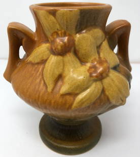 Roseville Arts and Crafts Pottery, Clematis, Brown: Description: Roseville Arts and Crafts Pottery, Clematis, Brown Ceramic Vase, 188-6. The Roseville Pottery Company was an American art pottery manufacturer in the 19th and 20th centuries, one of