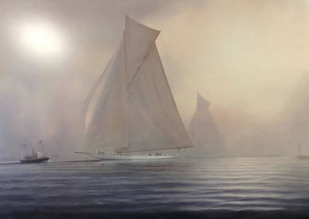Tim Thompson The American Cup Lithograph: Description: The America's Cup - Reliance V. Shamrock Iii, 1903 double signed by artist Tim Thompson Art Print. Beautifuuly framed and mounted under glass, published by Mayfair Marine Limited. The