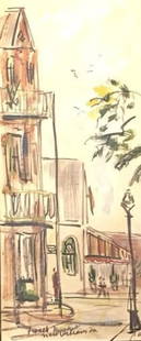 1967 French Painting (W/ road intersection): 1967 French Painting (W/ road intersection). Approximate Measurement: 21 x 12 inches.Material: Watercolor on paper. Shipping cost: $40. Different rate to Alaska, Hawaii & California applies