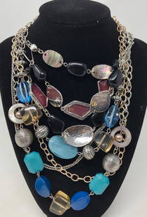 Chico's Layered Necklaces: Description: Why have only 1 when when 2 are twice as nice? Pair of Chico's layered, multi strand necklaces with interesting acrylic beads of varying colors and shapes suspended from silver tone