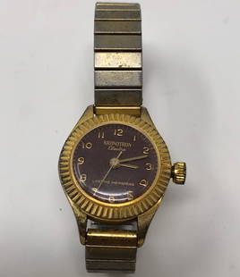 Fantastic Vintage Kronotron Electra Ladies Watch: Description: rare, vintage Kronotron Electra ladies watch with distinctive and unusual brown face, gold and silver tone metal, stainless back. Made in Hong Kong, circa 1960-1970s. Material: metal;
