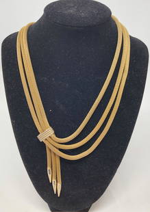 Vintage Gold Mesh-Style Necklace: Description: Very pretty retro gold mesh style multi-strand necklace with tassels. Material: metal. Measurement: approximate 16" (INCHES). Shipping: $12; different rate to Alaska, California, Hawaii