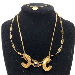 Splendid Gold Tone Set: Description: Oh so pretty set of two delicate gold tone necklaces, hallmarked with a dangling capital T near closures, plus a dainty gold tone bracelet with engravable tag and gold tone ¾ hoop