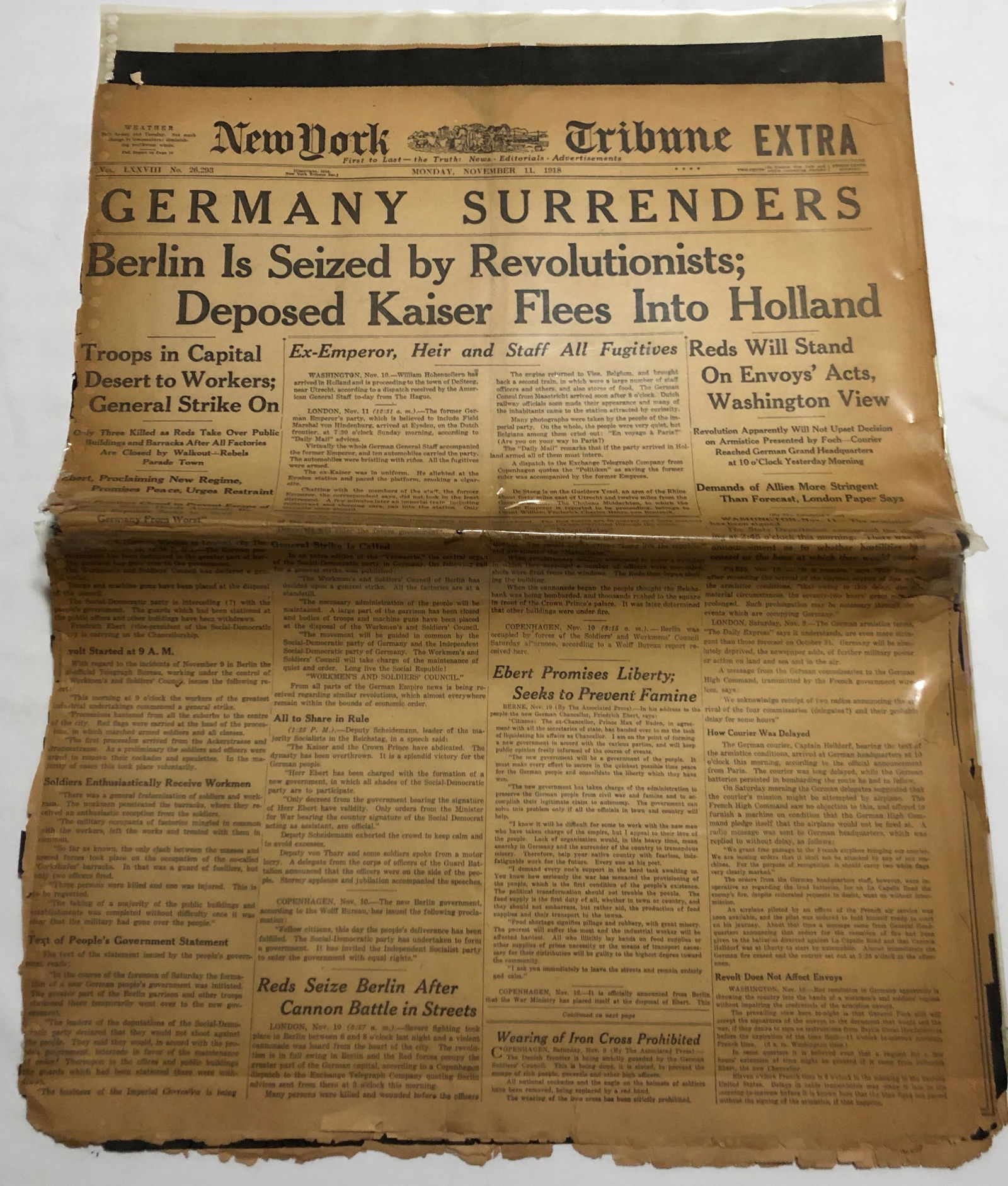 1918 Vintage WWI newspaper Germany Surrenders (1 of 3)