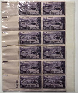 3 cent US POSTAGE stamps 50th Anniversary of the: Description: Vintage Sheet of 12 Mint condition 3 cent US POSTAGE stamps 50th Anniversary of the trucking industry; Serial # 24868; Sealed in cellophane ribbed; original glue on back; Measurements