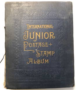 1928 Intnl Jr Postage Stamp Album 1928 est 1000+ stamps: Description: International Junior Postage Stamp Album 1928; 2 inch thick hardcover Scott Stamp and Coin Company of New York, 1928 edition of this classic album with room for some 21,000 varieties