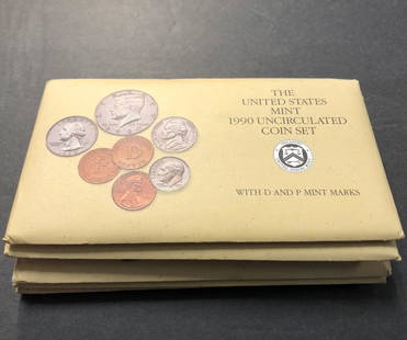 1990 United States Mint Uncirculated Coin Set with P &: Description: 1990 United States Mint Uncirculated Coin Set with P & D Mint Marks LOT OF TEN (10). Shipping cost: $18. Different rate to California, Alaska, Hawaii and all international apply.