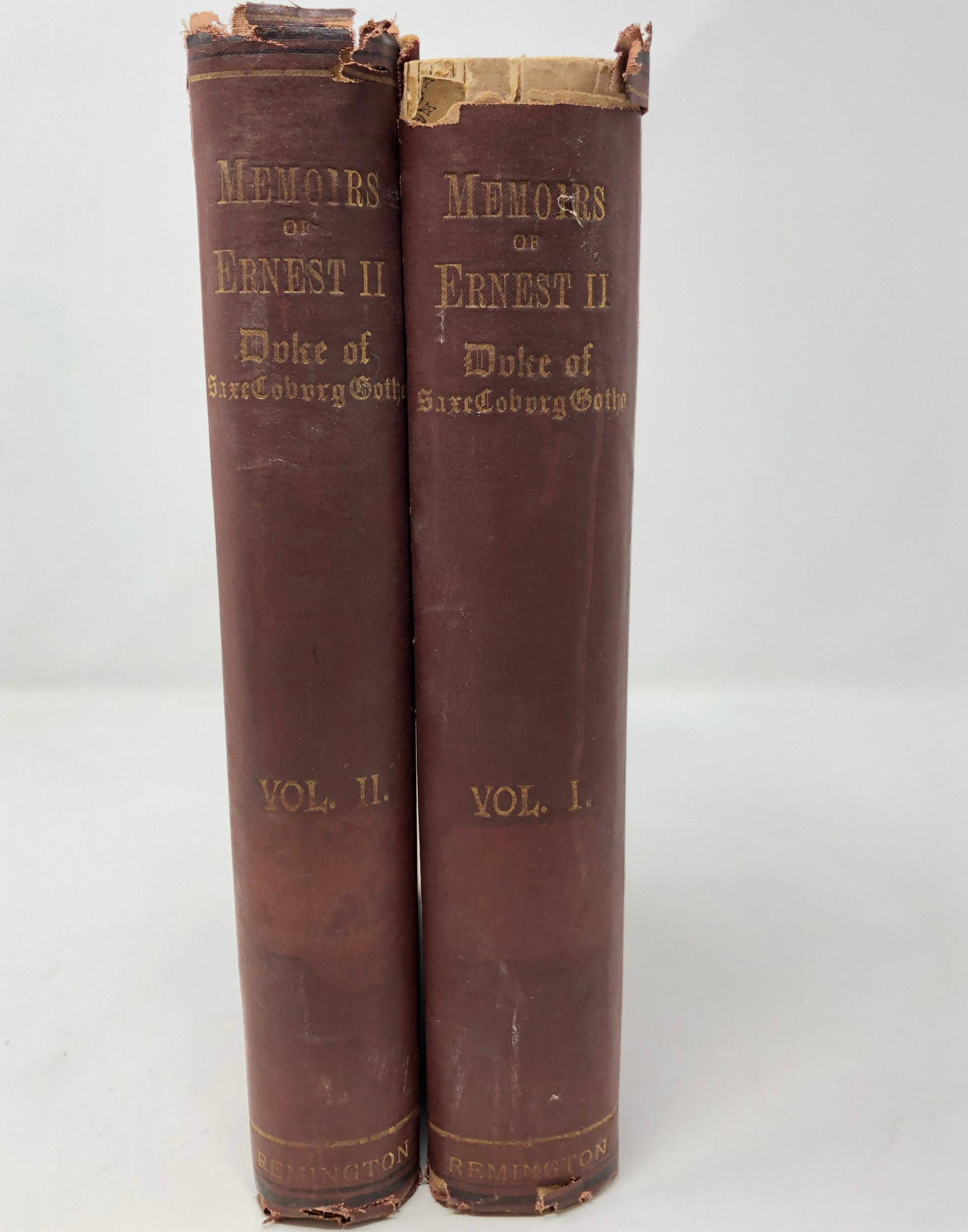 Antique 1st Ed., Memoirs of Ernest II: Description: Memoirs of Ernest II., Duke of Saxe-Coburg-Gotha (brother to Prince Albert, Queen Victoria's consort), Vol I & II, published by Remington & Co., 1888. Ex libris copy; burgundy boards with
