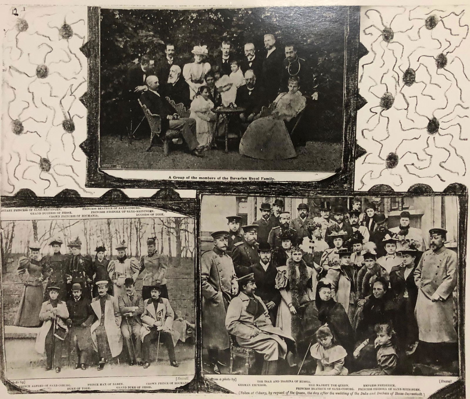 Photograph collage: Bavarian royal family: Description:12x15 Photograph collage a group of the members of the Bavarian royal family Prince Max of Baden Grand Duke of Hesse Crown Prince of Romania Duke of York Prince Alfred of saxe-coburg from