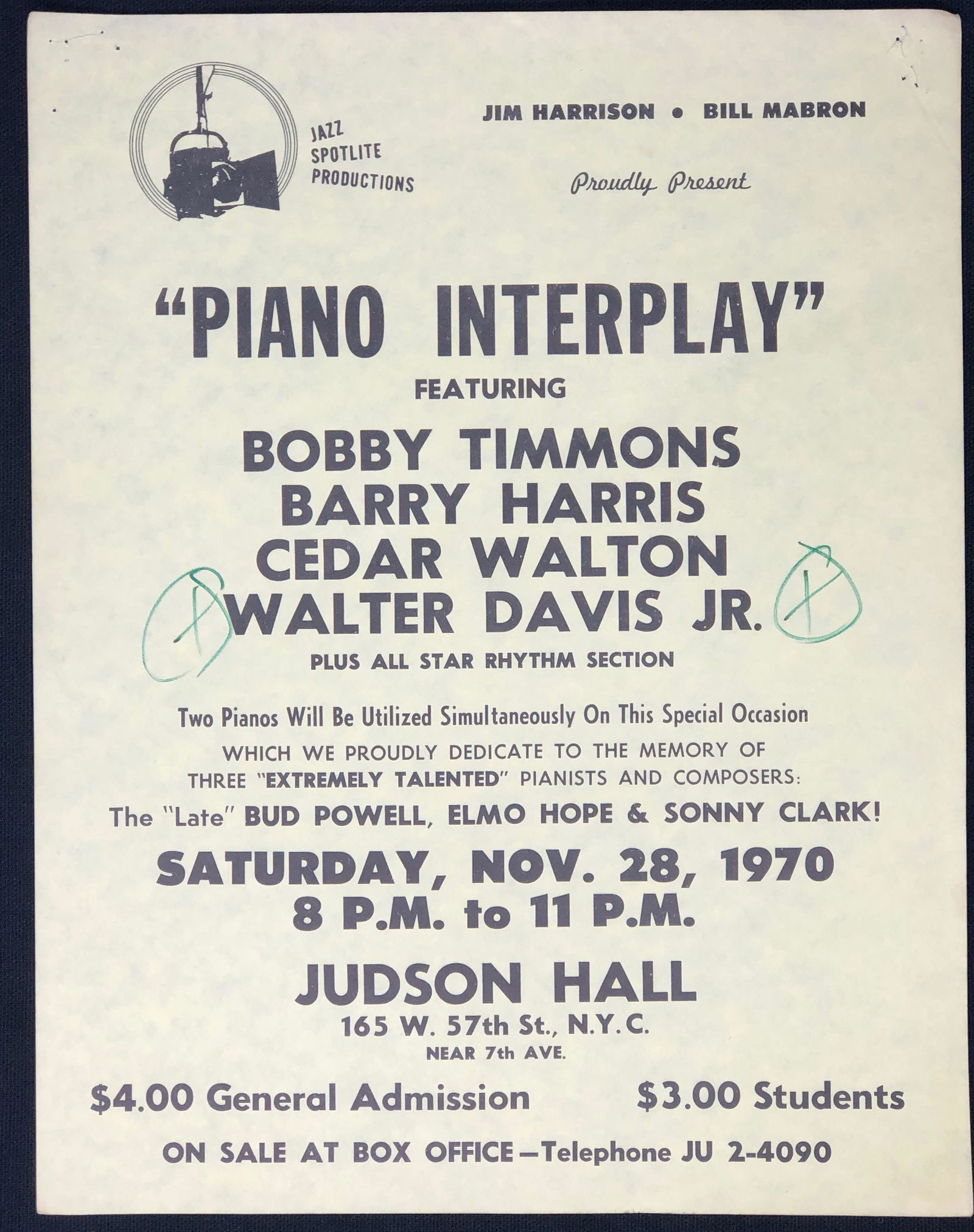 1 page flyer featuring WALTER DAVIS JR Sat Nov 28 1970 (1 of 2)