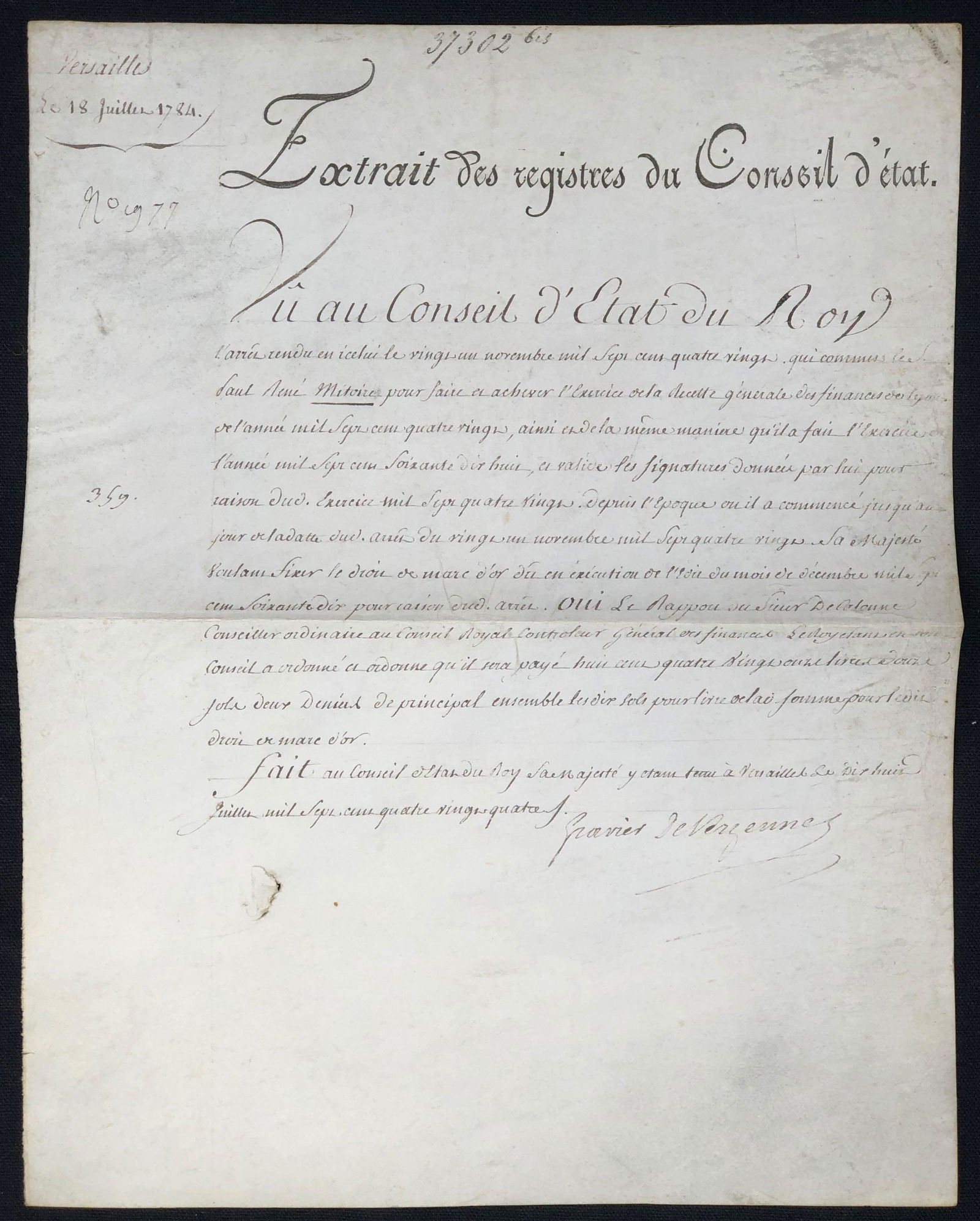 SIGNED handwritten HISTORICAL DOCUMENT 1700s Gravier de (1 of 2)