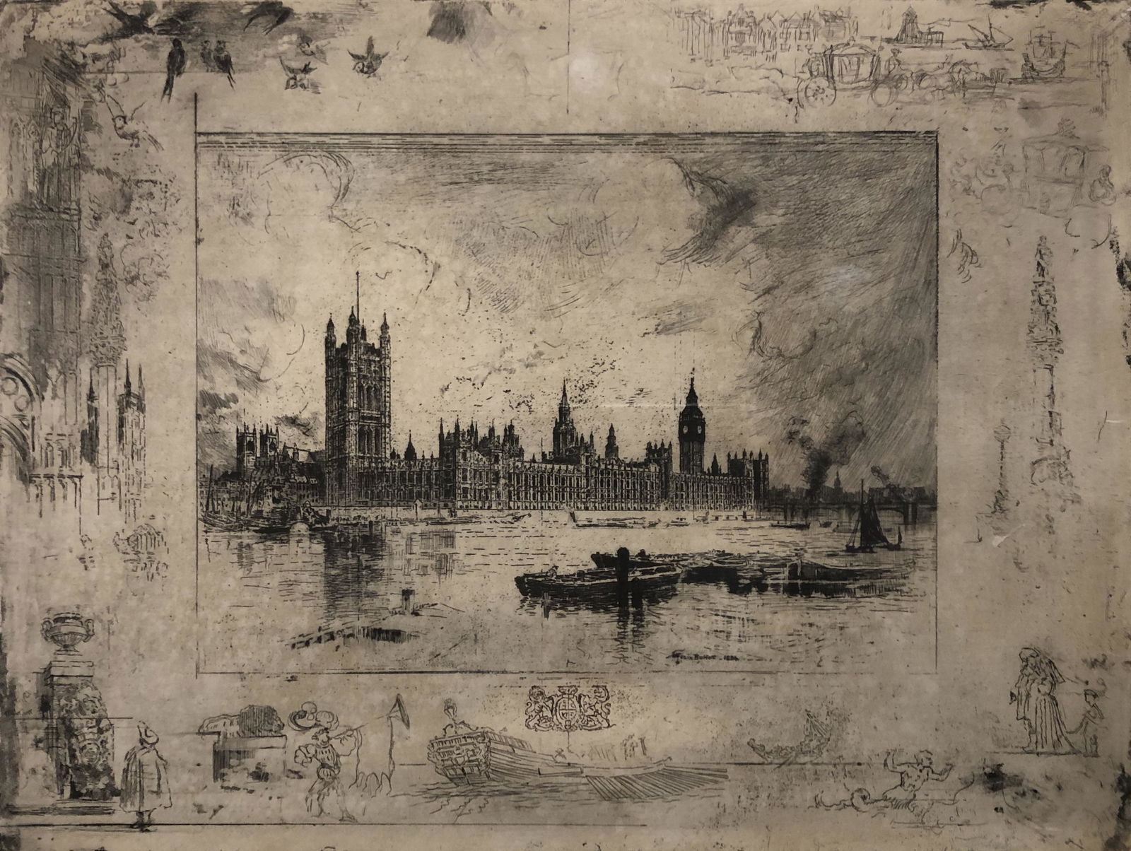 FELIX BUHOT signed etching 1884 (1 of 3)