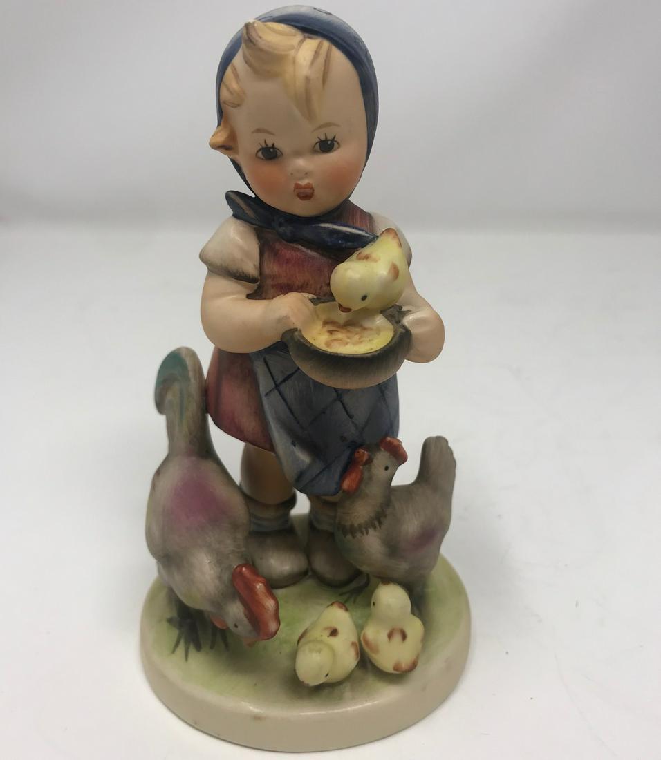 Vintage Hummel Goebel #199 Feeding Time: Description: Heart warming vintage Hummel Goebel porcelain figuring, #199 "Feeding Time." Circa 1960-1972, with TMK 4, known as the Three Line mark, which was used until 1972, copyright W. Goebel, W.