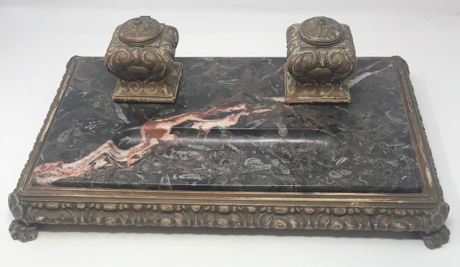 Antique marble double inkwell (1 of 8)