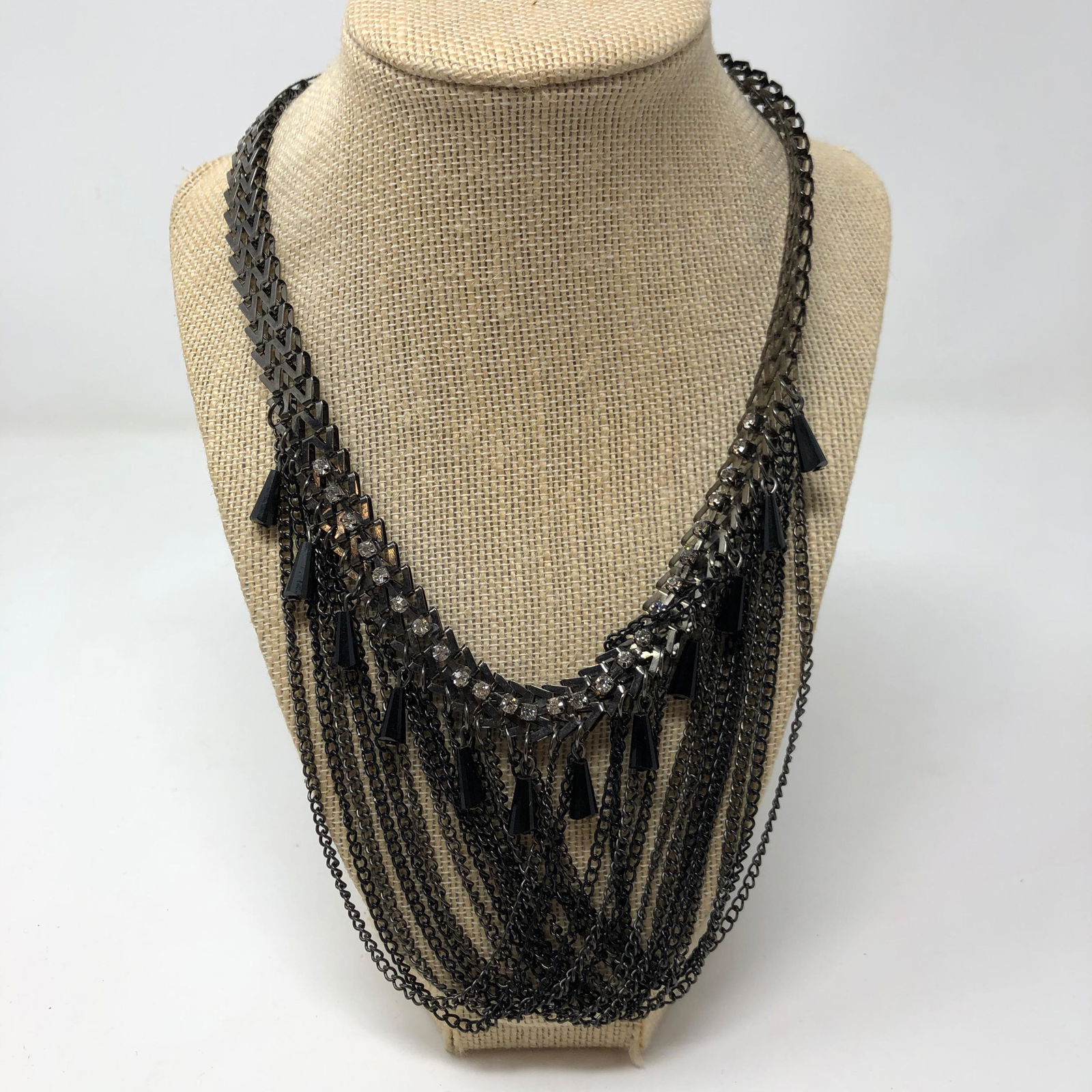 Silver tone and black Statement necklace dangling beads (1 of 2)