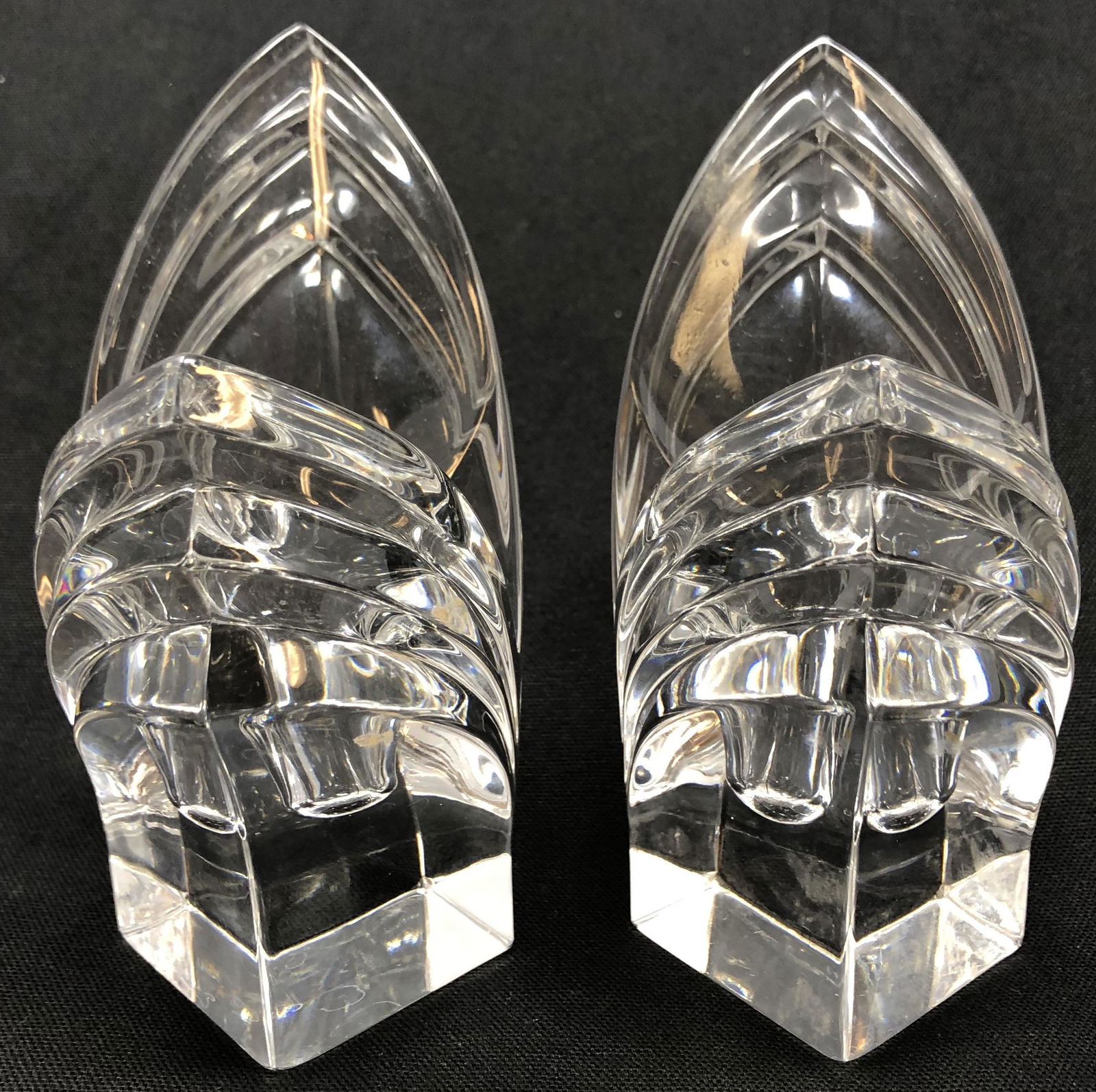 Two Candleholders Floral petal heavy clear glass; (1 of 5)