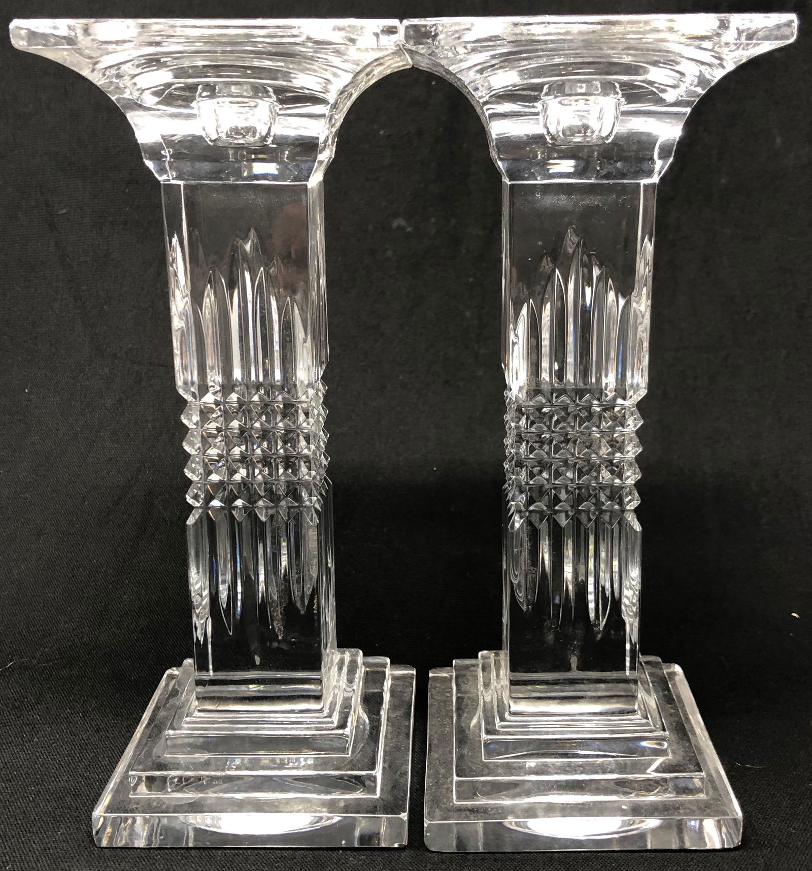 Pair (two 2) Heavy glass clear crystal square base (1 of 4)