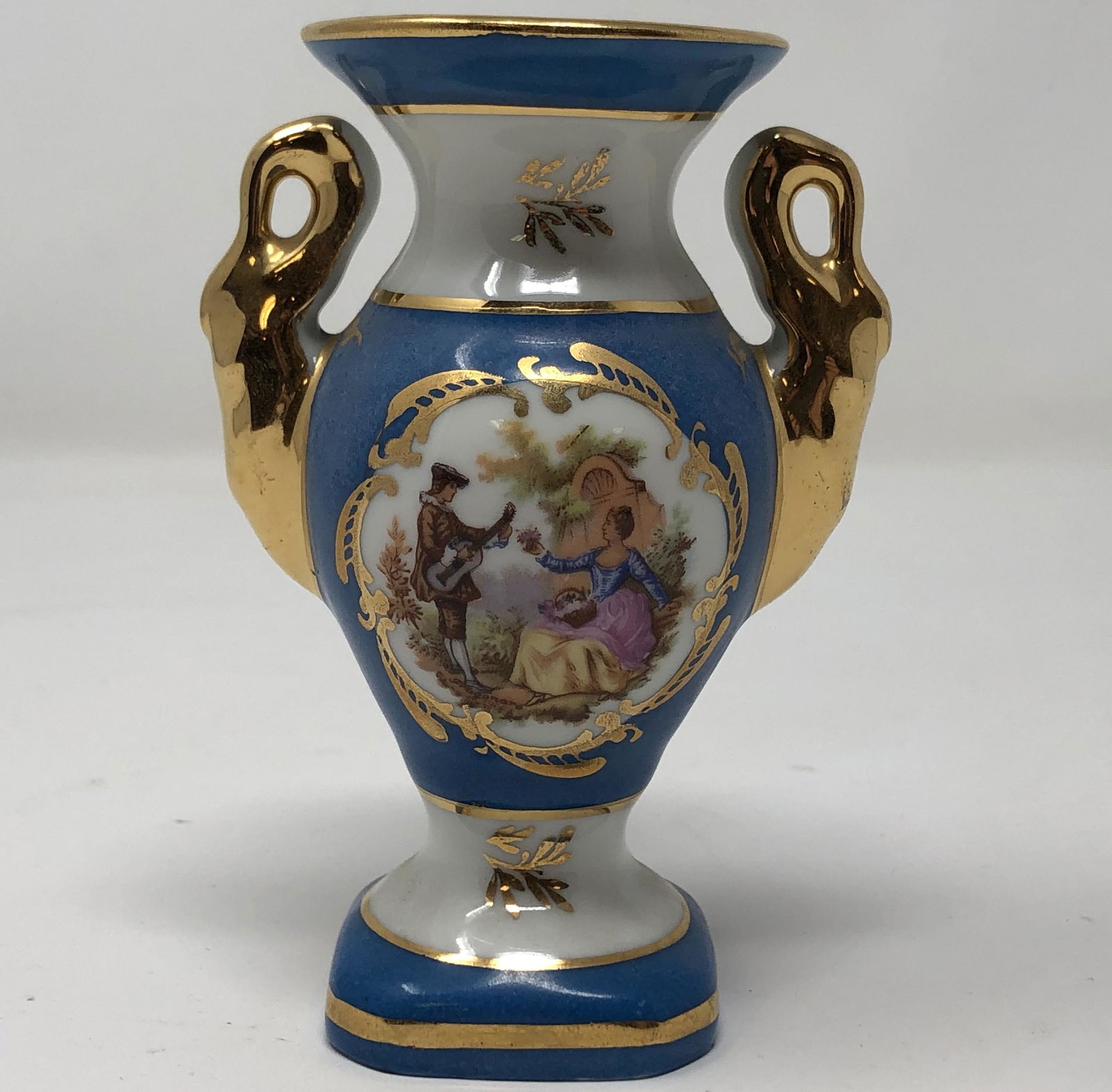 LIMOGES blue white gilted 2 handled jug (1 of 4)