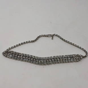 Three Row Silvery Glowing Statement Necklace 15": Three Row Silvery Glowing Statement Necklace 15"Approximate measurements: 15 inches total length;Materials: square silver toned metal beads;Condition: used, good;Shipping cost: $12. Different rate