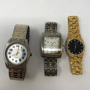 LOT (3) THREE MENS WATCHES, Paul Jardin,: LOT (3) THREE MENS WATCHES, Paul Jardin, Black/Goldy,QuartzApproximate measurements: varies watchband + watch;Materials: variable, metal, glass, quartz, stones;Condition: used, good;Shipping cost: