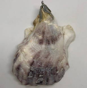 Unsigned Handcrafted Sea Art Silvery Tip Natural: Unsigned Handcrafted Sea Art Silvery Tip Natural COCKLESHELL Pendant Approximate measurements: 2.5 x 1.8 x 0.5 inch;Materials: Silver?, Seashell, ;Condition: used, good;Shipping cost: $12. Different