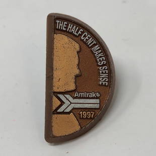 * SCARCE * RARE * AMTRAK The HALF CENT MAKES SENSE 1997: * SCARCE * RARE * AMTRAK The HALF CENT MAKES SENSE 1997 TAX PINApproximate measurements: 1 x 0.5 inches;Materials: metal, plastic;Condition: used, good;Shipping cost: $12. Different rate to