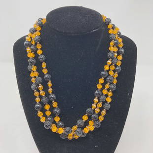 COY ELEGANCE Amber Beads spaced by Chocolate Rose beads: COY ELEGANCE Amber Beads spaced by Chocolate Rose beadsApproximate measurements: 52 inch total length;Materials: Beads;Condition: used, good;Shipping cost: $12. Different rate to California, Alaska,