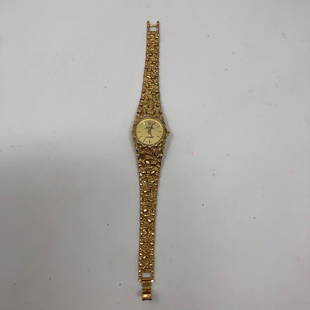 ROLEX gold women's watch OYSTER QUARTZ, gold band,: ROLEX gold women's watch OYSTER QUARTZ, gold band, superlative chronometer officially certified, SWISS MADEApproximate measurements: 7.5 inches total length;Materials: glass, metal;Condition: used,
