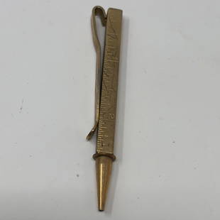 Telescopic goldtoned mechanical pencil exapands to 4": Telescopic goldtoned mechanical pencil exapands to 4" rulerApproximate measurements: open, 5, closed 3.5 inch, x 0.5 x 0.3;Materials: metal;Condition: used, good;Shipping cost: $12. Different rate
