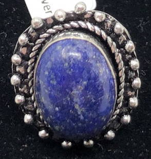 German Silver Ring w/ Lapis: Description: German Silver Ring w/ Lapis. Shipping: $5