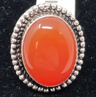 German Silver Ring w/ Red Onyx: Description: German Silver Ring w/ Red Onyx. Shipping: $5
