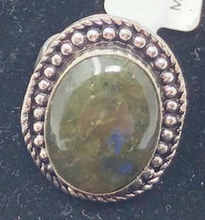 German Silver Ring w/ Labradorlte: Description: German Silver Ring w/ Labradorlte. Shipping: $5