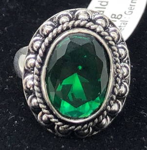 German Silver Ring w/ Emrald: Description: German Silver Ring w/ Emrald. Shipping: $5