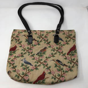 YKK zippers Beautiful EMBROIDERED Birds Pink Floral: YKK zippers Beautiful EMBROIDERED Birds Pink Floral ToteApproximate measurements: 15 x 12 x 4 INCHES;Materials: fabric, leather, metal;Condition: used, good;Shipping cost: $19. Different rate to