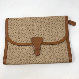 WHY saddlebag portfolio distinct gold monogram: WHY saddlebag portfolio distinct gold monogramApproximate measurements: 13 x 10 x 1 inches ;Materials: fabric, composition leather/pvc;Condition: used, good;Shipping cost: $19. Different rate to
