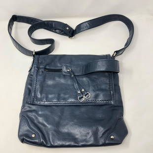 designer bag navy blue - OK. 0973628 triangle: designer bag navy blue - OK. 0973628 triangle OKPTA1819426Approximate measurements: 12 x 10 x 2 inches;Materials: leatherlike material, fabric, metal;Condition: used, good;Shipping cost: $19.