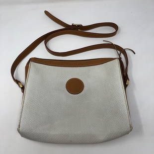 HEBE by Cella Monogrammed Brown and tan leather bag: HEBE by Cella Monogrammed Brown and tan leather bag with gorgeous engraved leather trim lovely stiching & gold toned fittings, rawhide double string zipper handle, 2 inch round leather logo