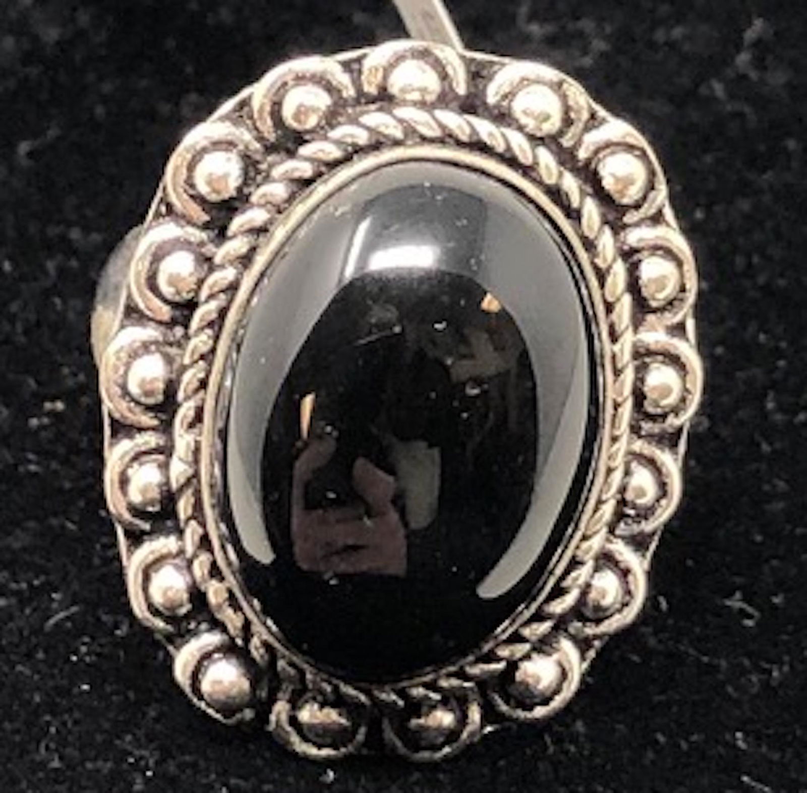 German Silver Ring w/ Black Onyx: Description: German Silver Ring w/ Black Onyx. Shipping: $5
