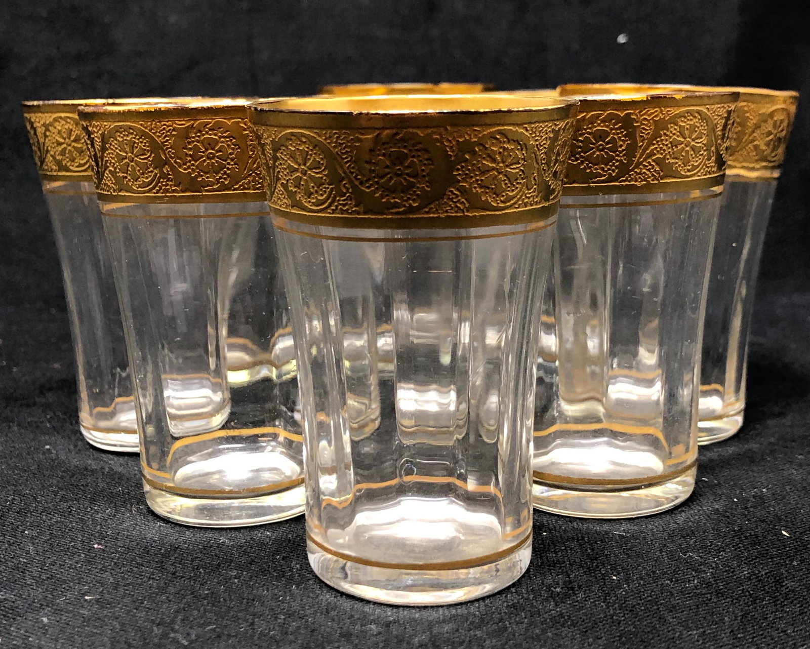 Set of 9 Limoges liquor glasses with gold rim (1 of 5)