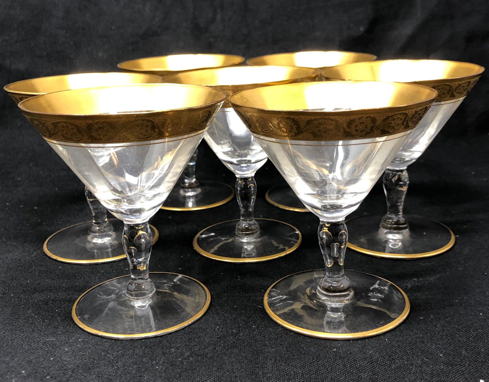 Set of 7 Limoges martini glasses with gold rim (1 of 5)