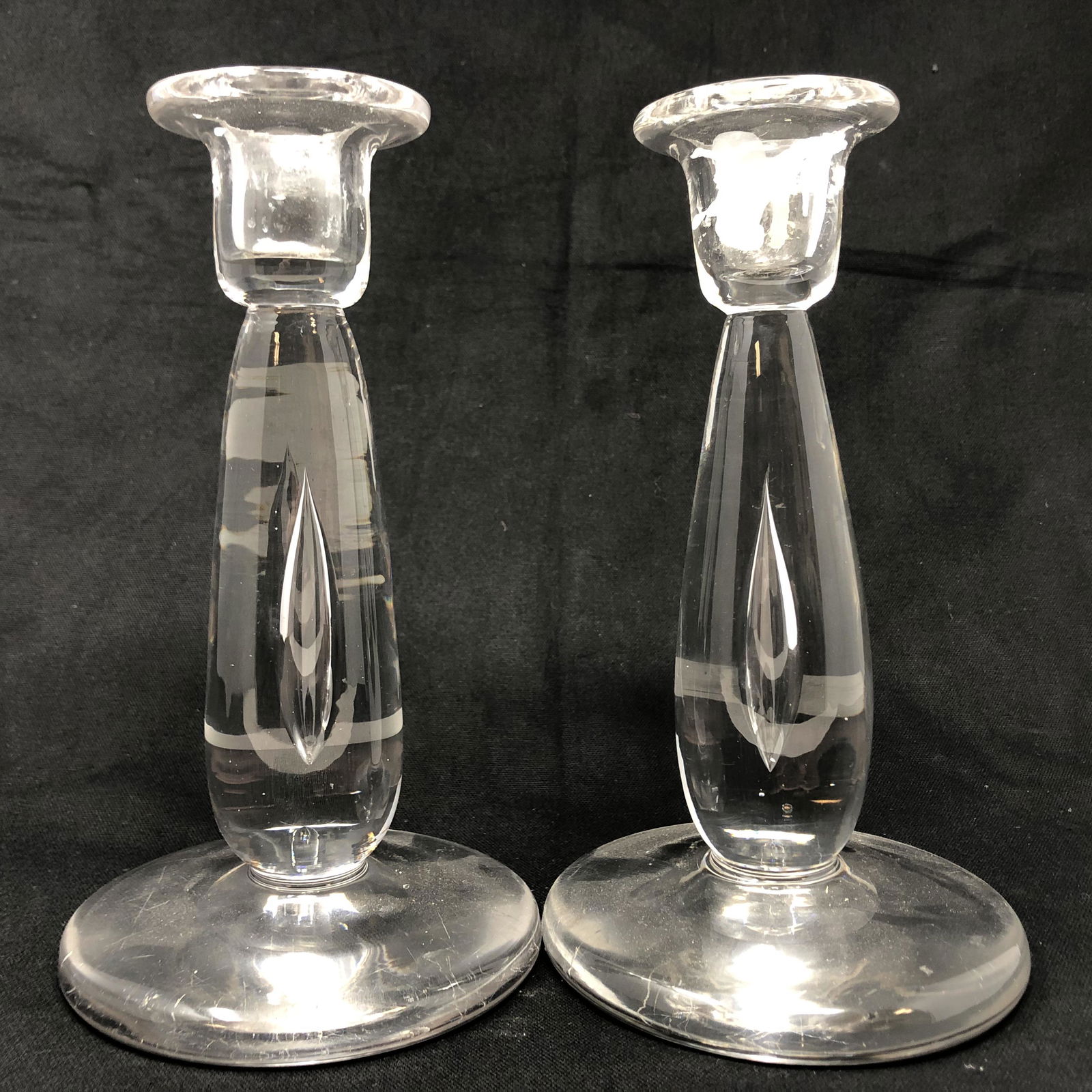 Two heavy weighted Steuben style candle holders (1 of 7)