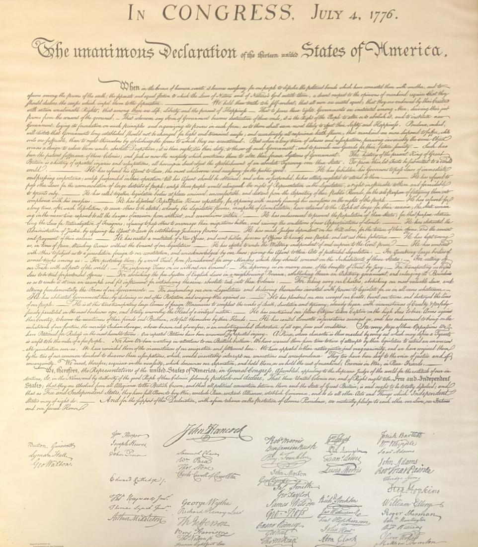 FRAMED IN THE CONGRESS DECLARATION OF INDEPENDENCE JULY (1 of 4)