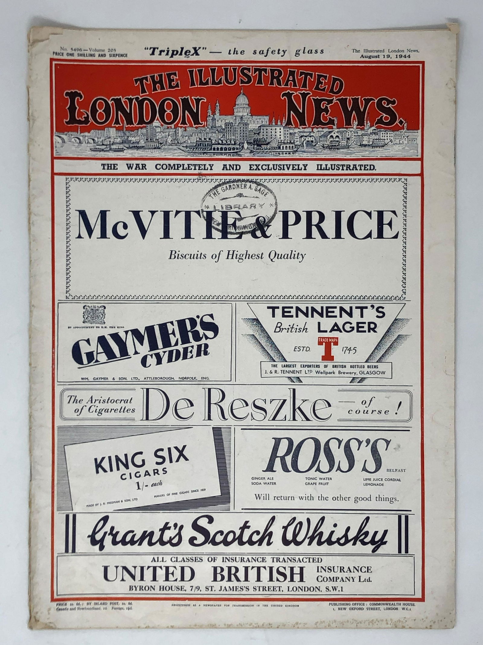 WWII August 19, 1944, The ILLUSTRATED LONDON NEWS (1 of 2)