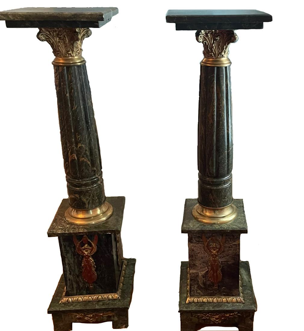 Tall robust pair Cherub marble pedestal with gilt motif (1 of 8)